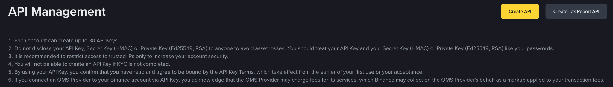 Binance Create API button