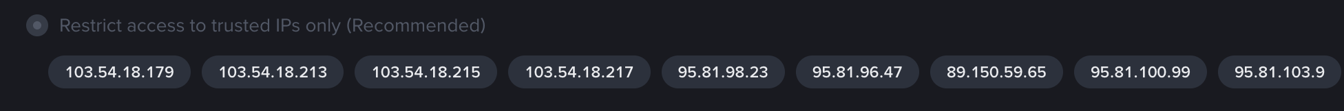 Binance IP access restrictions field