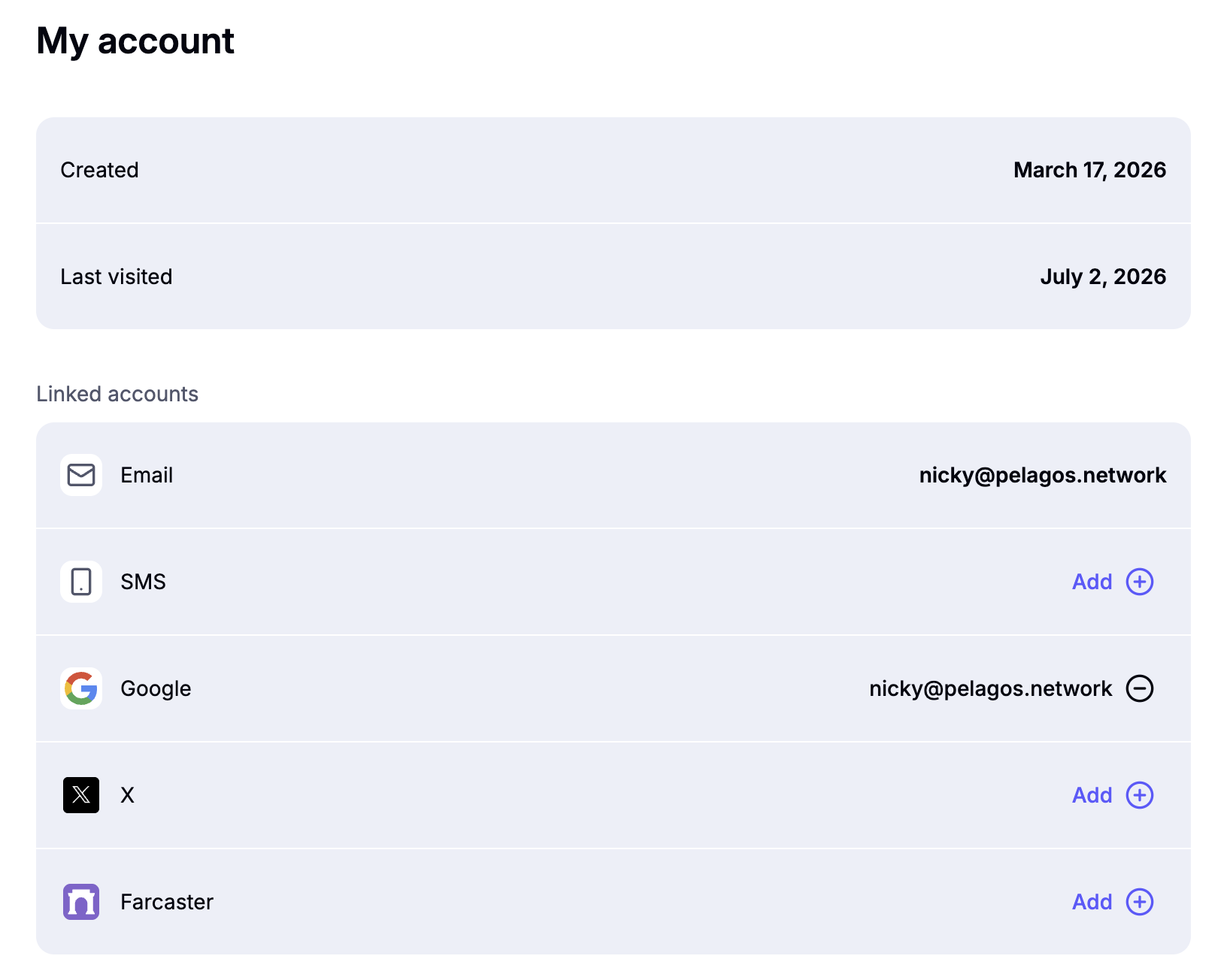 Privy account page with Linked Accounts