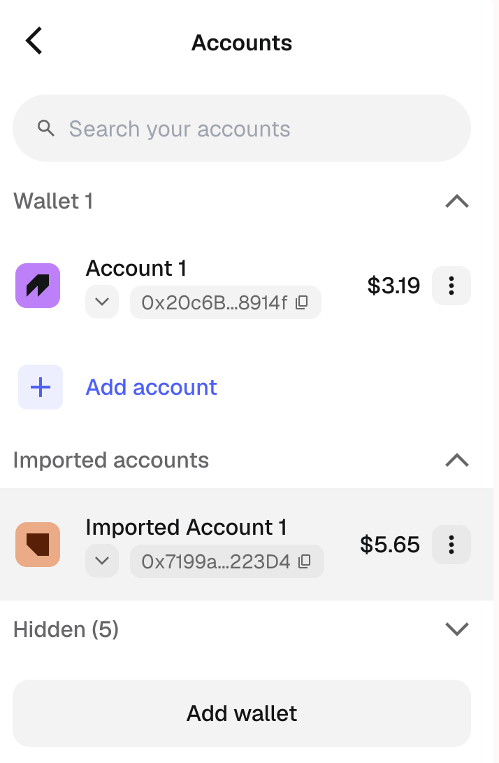 MetaMask Add a wallet screen
